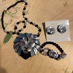 Lee Sands Black and Silver Lion Necklace Set